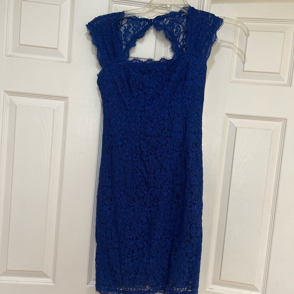 Adrianna‎ Papell Blue Lace Sheath Mini Party Wedding Guest Event Dress Size 2 - Picture 4 of 12